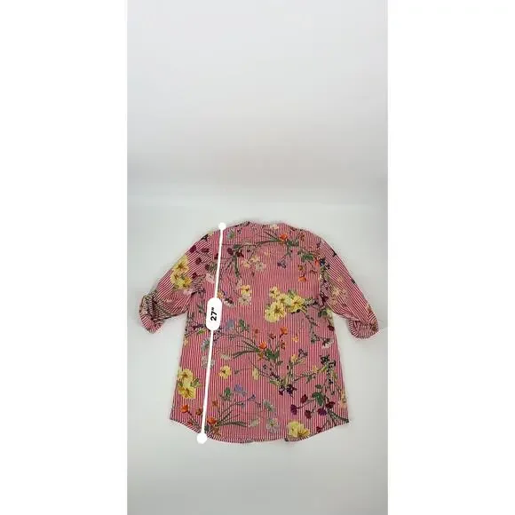 Calvin Klein Women's Red Striped Blouse (B32) - Picture 3 of 12